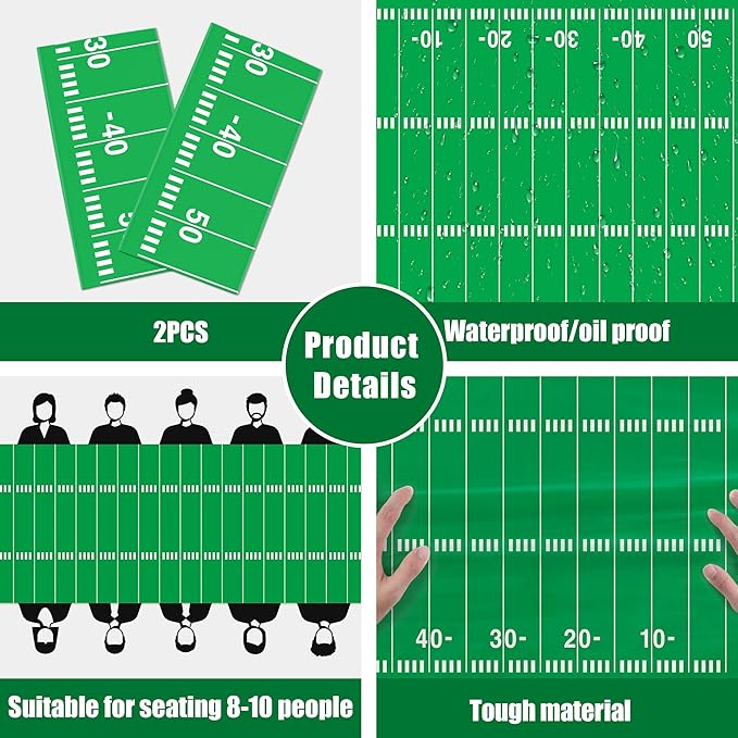 OHOME Football Party Decorations - Super Game Bowl Party Decorations 2026 - Disposable Tablecloth Plastic Table Covers for Football Game Birthday Football Parties Decor Supplies 54" X 108",2 Pack