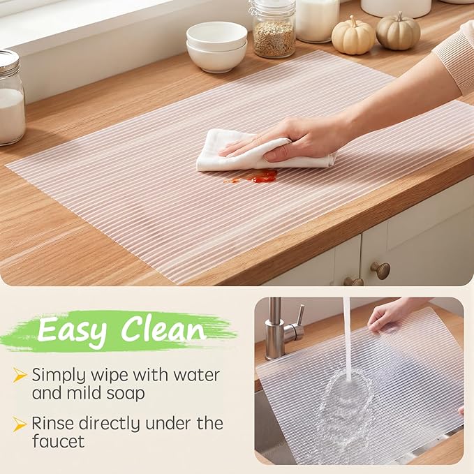 Songrey Non-Adhesive Shelf Liner, 17.5IN x 30FT Waterproof Cabinet & Drawer Liner, EVA Material Non-Slip Mat for Kitchen Cupboard, Refrigerator, Easy to Cut, Washable, White