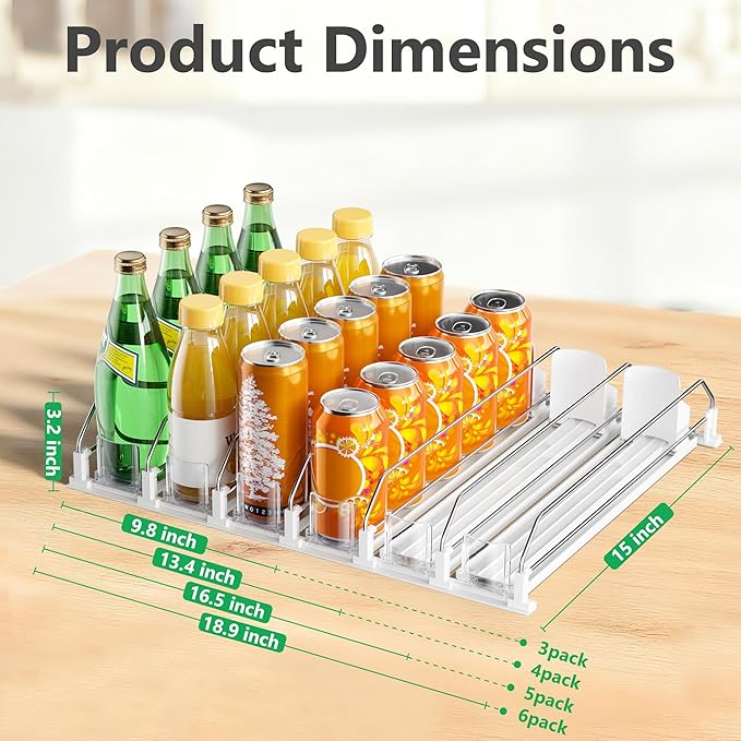 Drink Organizer for Fridge，Automatic Drink Dispenser for Fridge, 12-20oz Soda Can Dispenser for Refrigerator, Soda Can Organizer for Pantry Holds up to 25 Cans, 5 Row