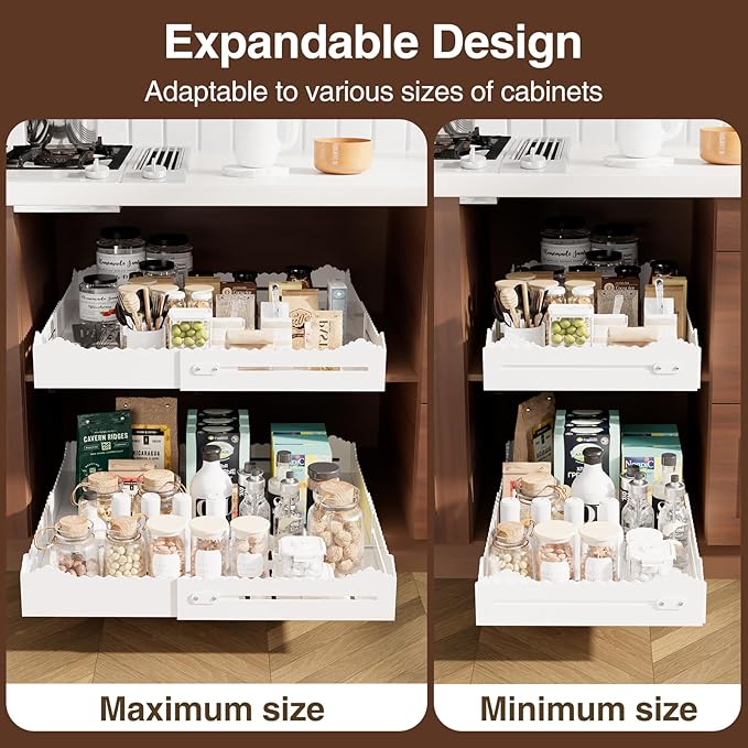 2 Pack Pull Out Cabinet Organizer, Expandable Width (12"-18") and Depth (13.7"-23.6"),Pull Out Drawers for Cabinets, Slide Out Drawers for Kitchen Cabinets with Sturdy Metal Pull Out Shelves (2)