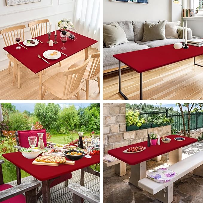 Fitted Rectangle Tablecloth 24 x 48 Inch Elastic Table Cloth for 4ft Table, Stretch Spandex Tables Cover Burgundy Washable Polyester Tables Top Cap Cover for Dining Picnic Camping Indoor and Outdoor