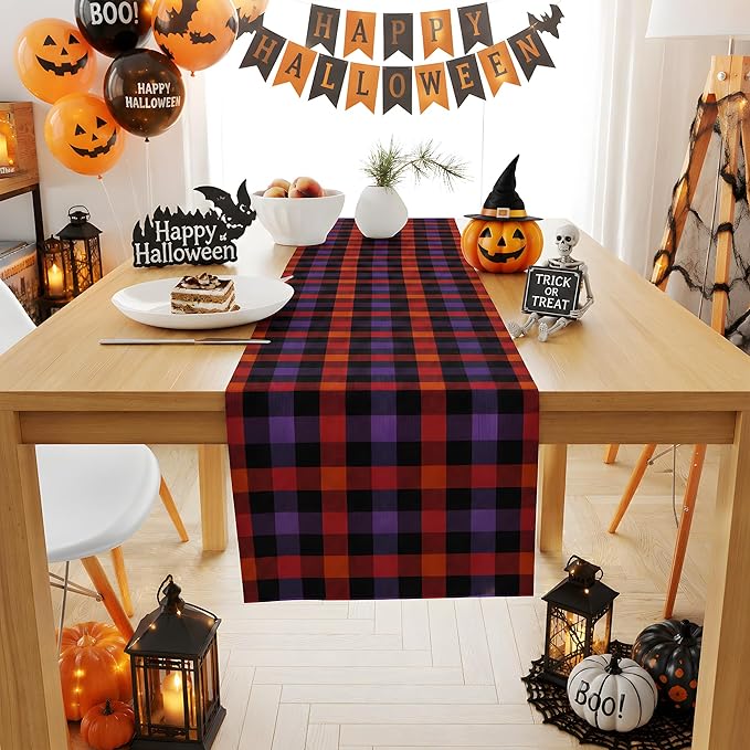 Halloween Decorations - Halloween Checkered Table Runner | Halloween Party Favors Home Decor - Halloween Tablecloth Backdrop for Fall Kitchen Dining Indoor Outdoor Decorations
