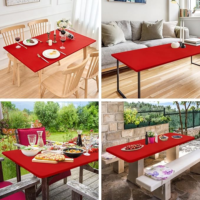 Fitted Rectangle Tablecloth 24 x 48 Inch Elastic Table Cloth for 4ft Table, Stretch Spandex Tables Cover Red Washable Polyester Tables Top Cap Cover for Dining Picnic Camping Indoor and Outdoor