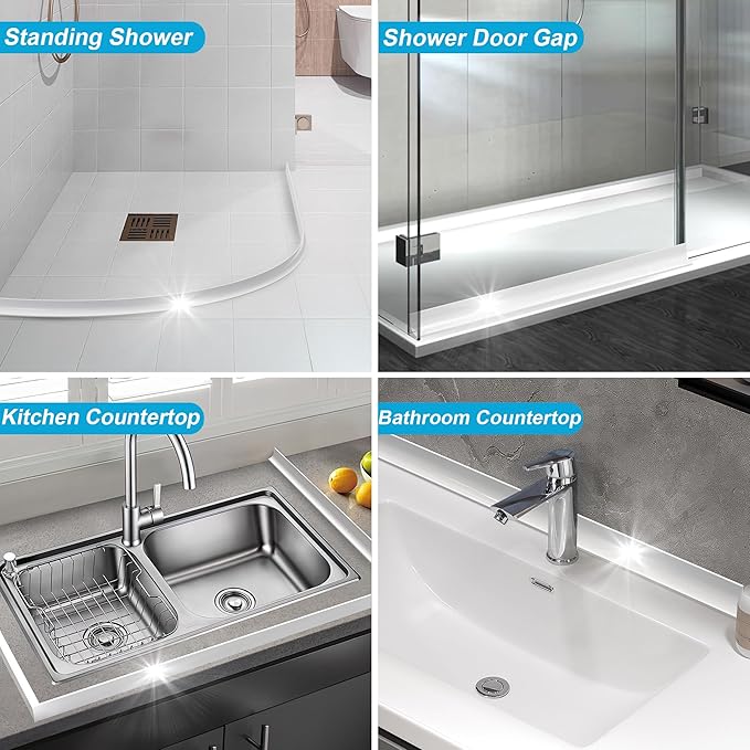 39" Shower Threshold Water Dam Silicone Shower Water Guard Collapsible Shower Door Bottom Seal Shower Splash Guard for Wet and Dry Separation