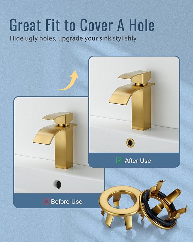 Sink Overflow Ring Brushed Gold: ARCORA 2 Pack Solid Brass Bathroom Vessel Sink Overflow Cover Basin Trim Ring Hole Insert Caps