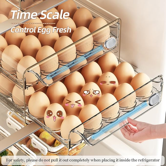 60 Eggs Organizer for Refrigerator, Large Egg Holder for Fridge, Clear Egg Container for Refrigerator, Stackable Egg Storage Trays for Countertop, Egg Drawer Dispenser, Egg Storage Container