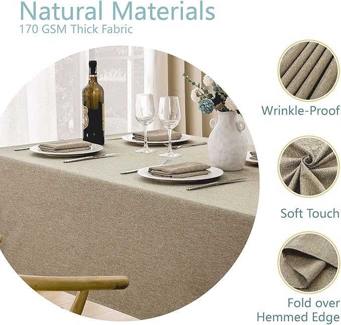 Veblandy 2 Pack Rectangle Tablecloth, 60x104 inch, Water Resistant Wrinkle Free Linen Textured Table Cloth Washable, Decorative Fabric Table Cover for Dining, Party and Camping, Mocha