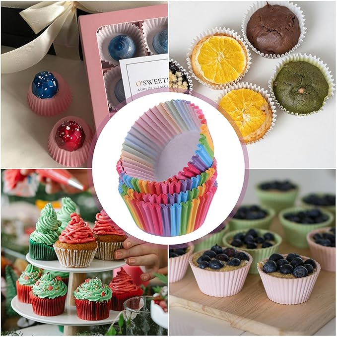 100 Pack Rainbow Cupcake Liners, Standard Size Greaseproof Baking Cups, Colorful Muffin Wrappers for Birthday Party, Wedding, cupcake liners for baking