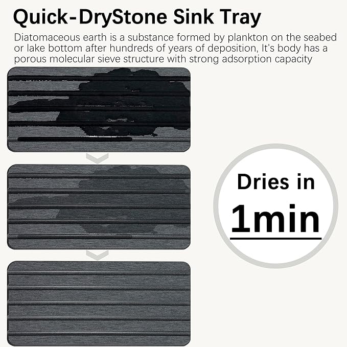Set of 4 Bathroom Vanity Tray, Quick-Dry Diatomite Kitchen Tray with Non-Slip Pads | Water Absorbing Stone Used for Soap, Sponges, Cosmetics | Eco-Friendly Bath Sink Organizer
