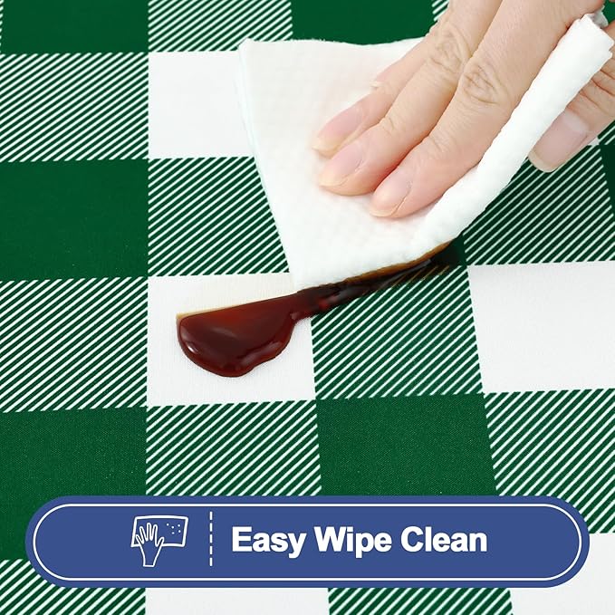 Smiry Picnic Table Cloth 2 Pack, Waterproof Elastic Fitted Tablecloths for 8FT Rectangle Tables, Washable Polyester Buffalo Plaid Tablecloth for Camping & Outdoor (Hunter Green & White, 30" x 96")
