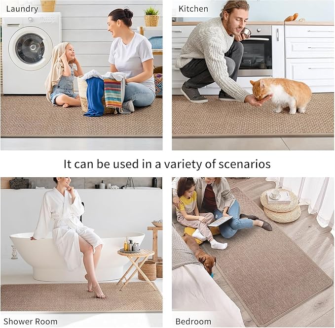 Kitchen Mats for Floor, Super Absorbent Kitchen Rugs Non Slip Washable, Soft Imitation Linen Braided Kitchen Runner Rug, Standing Mat Kitchens Sink Mat, Easy to Clean, Brown 17x71