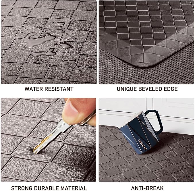 HappyTrends Kitchen Floor Mat - 4/5 Inch Thick Anti-Fatigue Kitchen Rug,Waterproof Non-Slip Kitchen Mats and Rugs Heavy Duty Ergonomic Comfort Rug for Kitchen,Office,Sink(17.3" x 60", Chocolate)