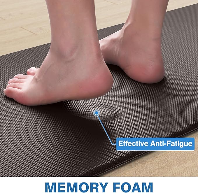 StepRite Kitchen Mats, 2PCS Kitchen Rugs, Cushioned Anti Fatigue Kitchen Mats for Floor, Non-Slip Standing Desk Mat, Waterproof Kitchen Rug Set for Kitchen, Floor, Office,17.3"x30"+17.3"x47",Chocolate