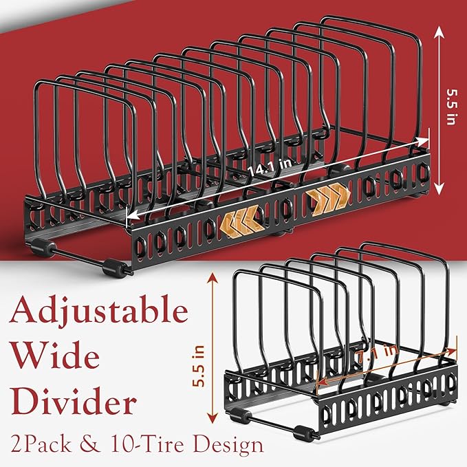 2PACK Cutting Board Organizer, Adjustable Divider Cutting Board Holder with Anti-slip Pads, Kitchen Cabinet Organizer for Baking Cookie Sheet Pan Bakeware Cookie, Black