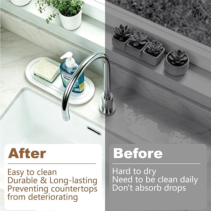 2PCS Quick Dry Water Absorbing Stone Tray, Natural Diatomite Sink Tray for Kitchen Counter, Bathroom Vanity Organizer, Faucet Mat, Soap Dish & Bar Coaster