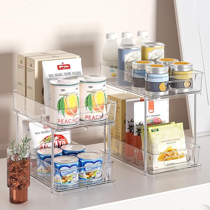 Delamu Under the Sink Organizer, 2-Tier Snap-Lock Cabinet Drawers with Removable Adjustable Shelf, Under Sink Cabinet Organizer for Bathroom, Kitchen, Vanity & Every Household