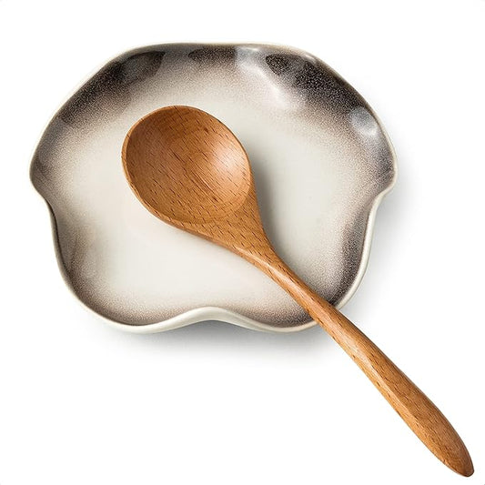 Ceramic Spoon Holder for Stove Top, Cute Coffee Spoon Rest with Ruffled Edge for Coffee Bar, Cooking Stove Spoon Holder for Multiple Utensils, Modern Kitchen Decor Housewarming Christmas Gift