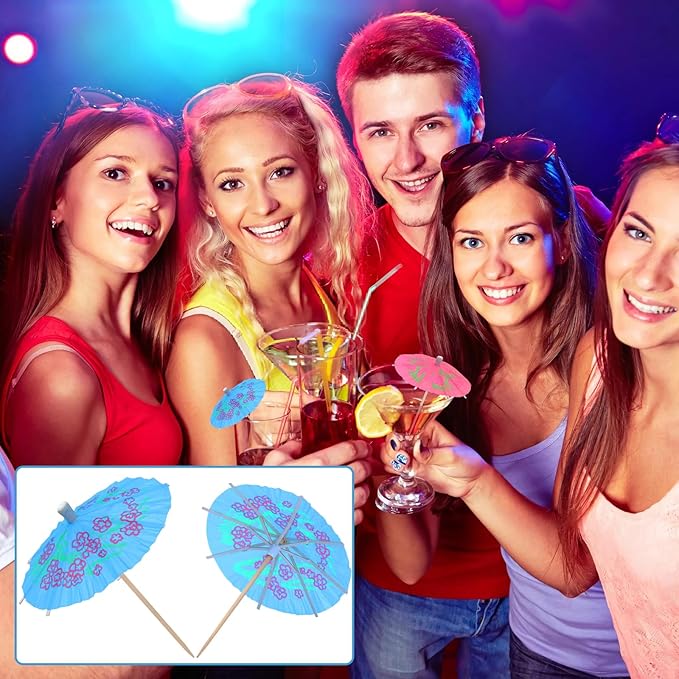 50 Pcs Cocktail Umbrellas,4" Mini Paper Drink Umbrellas Toothpicks,Colorful Tropical Luau Party Decorations,Disposable Bar Garnish Picks,Colorful Paper Toothpicks for Party Decorations