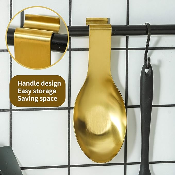 BETTWILLGold Spoon Rest for Kitchen Counter, Stainless Steel Spoon Holder for Stove Top, Spatula Ladle Spoon Utensils Holder, Gold Kitchen Accessories, Gold Cooking Utensiles.