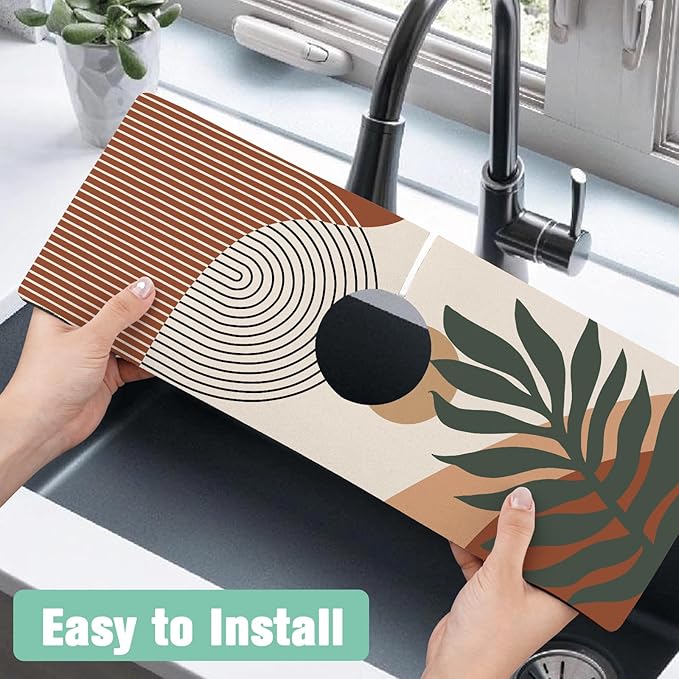 2 Pack Kitchen Sink Splash Guard Faucet Mat 24" X 5.5" Boho Absorbent Fast Drying Mat Faucet Draining Mat Sink Splash Guard Behind Faucet Drip Catcher for Kitchen Bathroom
