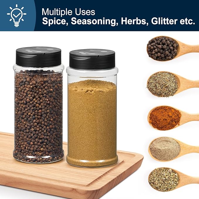 TUZAZO 16 Oz Spice Bottles Plastic Seasoning Containers, 6 PACK Large Plastic Spice Jars with Shaker Lids Empty for Spice & Herbs, Powders, Glitters, BPA Free | Wide Mouth | Dual Flip Tops