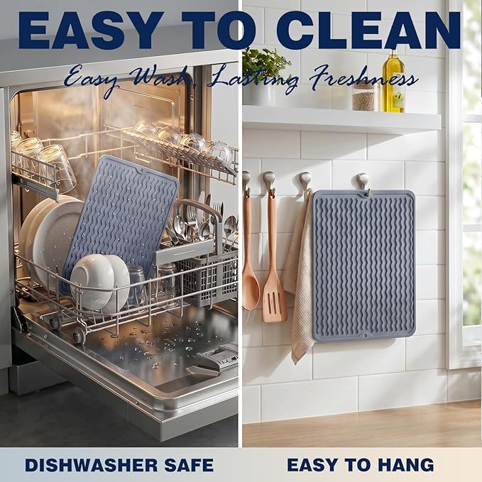 2 Pack Caketime Silicone Dish Drying Mat for Kitchen Counter Cooking Baking Liners Drawer Storage Refrigerator Espresso Machine Station Utensil Holder Washer Trivets Oven Grill Gifts 12"x12" Pink