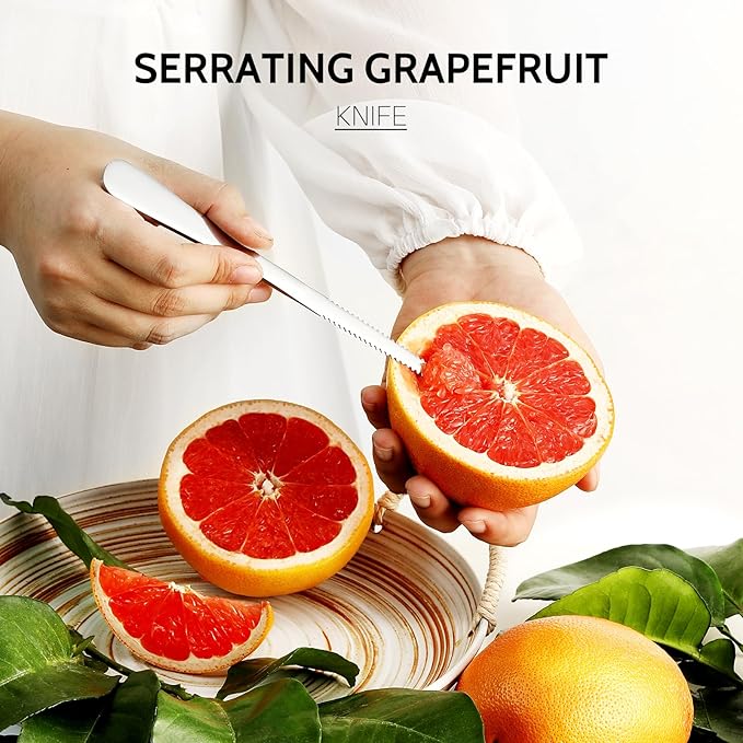 Hiware 4-piece Grapefruit Spoons and Grapefruit Knife, 18/8 Stainless Steel