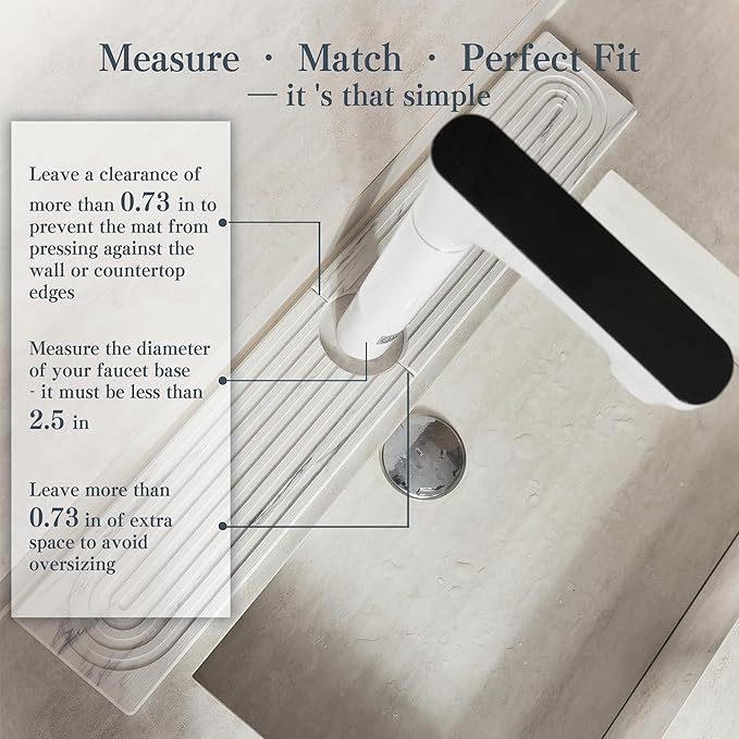 Stone Faucet Mat for Kitchen Sink, Quick Drying Mats, Water Absorbing Guard & Sink Protectors, Diatomite Bathroom Counter Tray, Kitchen Decor Home Accessories - Marble White,15.8''x4''