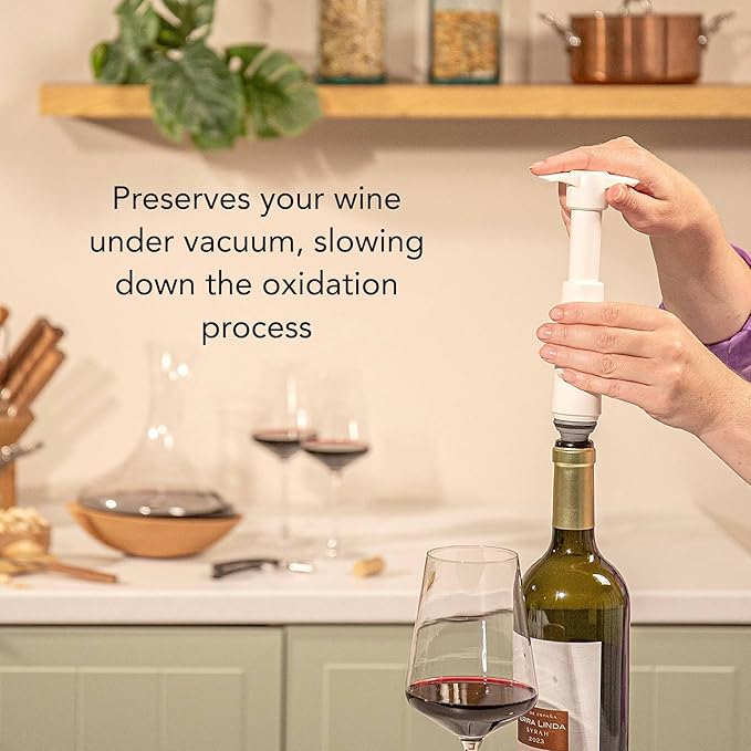 Vacu Vin Original Wine Saver with 2 Vacuum Bottle Stoppers – Wine Preserver Pump for Red or White Wine – Manual Air Remover System – Airtight Seal – Keep Wine Fresh Longer – White