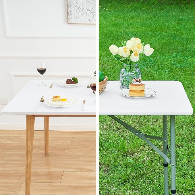 Fitted Rectangle Tablecloth 36 x 60 Inch Elastic Table Cloth Stretch Spandex Tables Cover White Washable Polyester Tables Top Cap Cover for Dining Picnic Camping Indoor and Outdoor