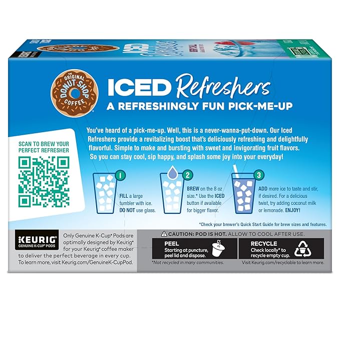 The Original Donut Shop Iced Refreshers, Berry Chill, Brew Over Ice Single Serve Keurig K-Cup Pods, 60 Count (6 Packs of 10)