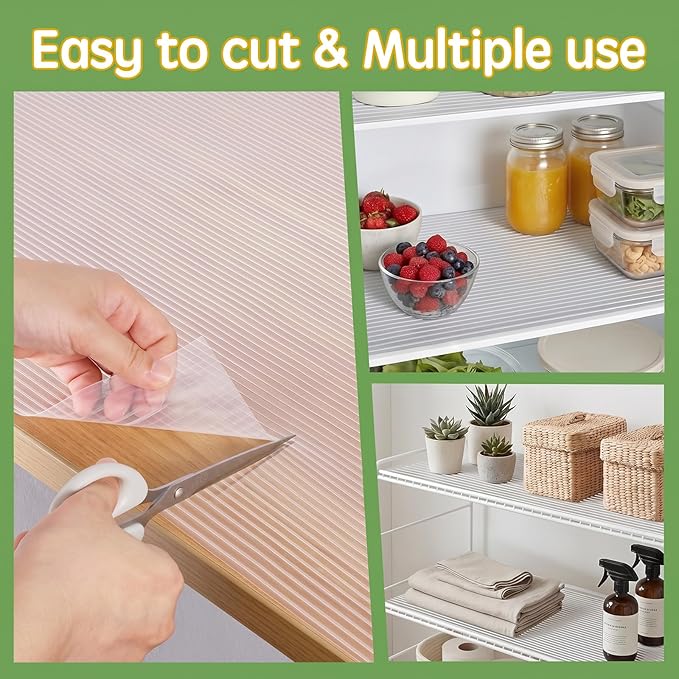 Songrey Non-Adhesive Shelf Liner, 23.6IN x 10FT Waterproof Cabinet & Drawer Liner, EVA Material Non-Slip Mat for Kitchen Cupboard, Refrigerator, Easy to Cut, Washable, Beige