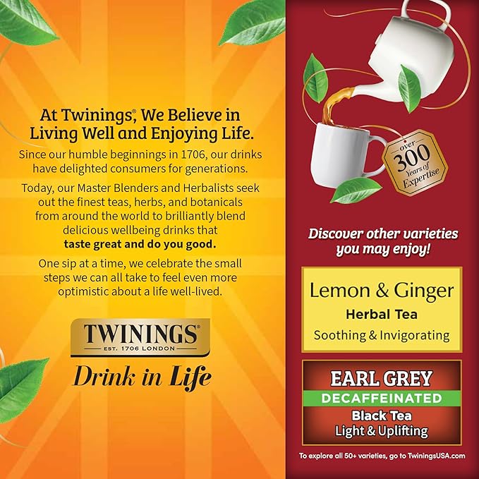 Twinings Decaffeinated Chai Individually Wrapped Bags, 100 Count (Pack of 1), Sweet, Savoury Spices, Enjoy Hot or Iced, 100 Teabags