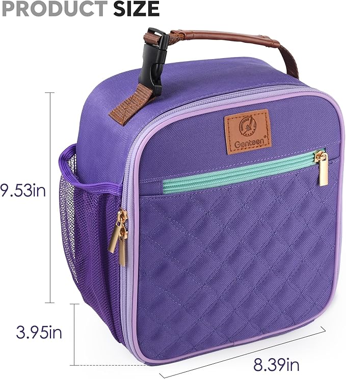 Genteen Lunch Bag for Women Men Girls Teens Insulated Leakproof LunchBox for Adult Reusable Lunch Box with Bottle Holder for Work Office School Travel Picnic-Purple/Gray