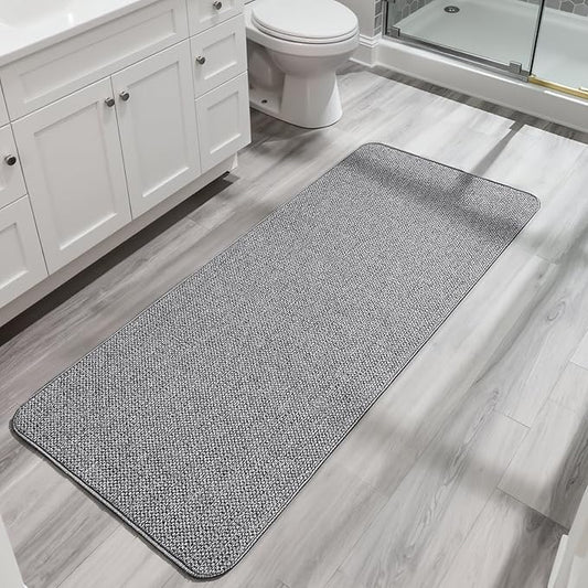 Bath Mat,Ultra Thin Bathroom Runner Rugs,Large Bath Mats for Bathroom,Quick Dry,Non-Slip,Machine Washable,Low Pile,Bath Rug,Shower Outside,Sink,Home Decor Accessories.Grey,1'5"x4'11"（17x59inch）