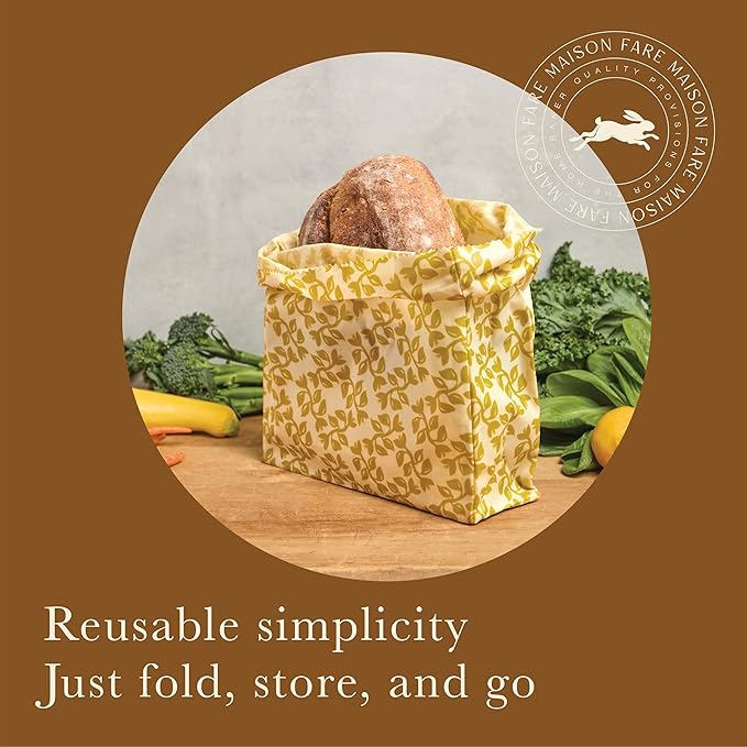 XL Beeswax Bag for Sourdough Bread, Produce & Cheese - Sustainble & Reusable Homemade Food Storage Container Made with Organic Cotton & Beeswax Liner, No Plastic