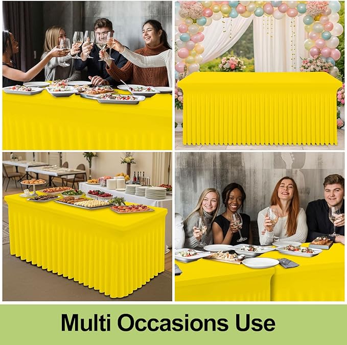 Smiry Spandex Tablecloth 2 Pack, Elastic Fitted Stretch Tablecloth for 8FT Rectangle Tables, Waterproof Washable Table Cover Skirt for Wedding, Banquet & Parties (Yellow, 96Lx30Wx30H Inch)