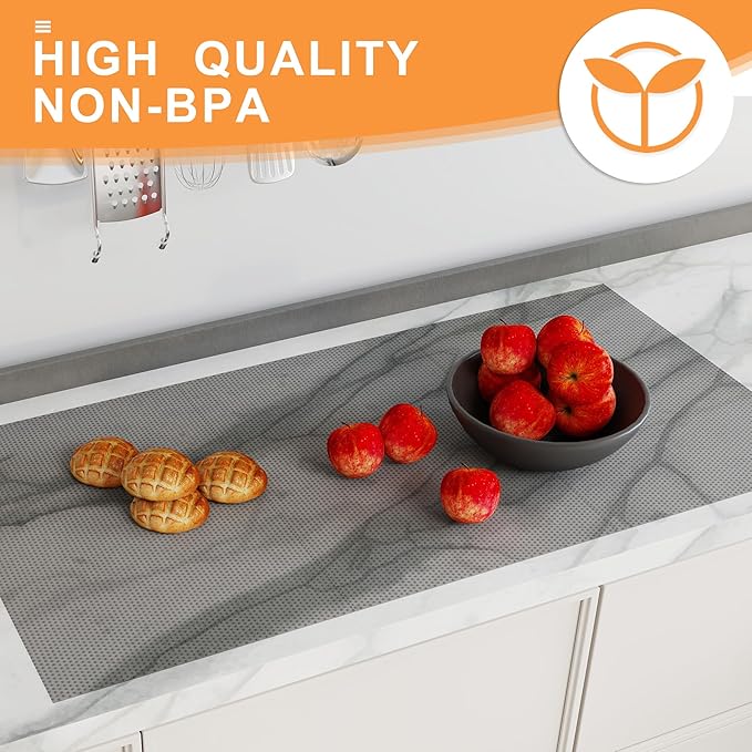 FLPMIX Kitchen Cabinet Liner 17.7-Inch: Translucent Gray Cabinet Drawer Liner - Waterproof Clear Refrigerator Shelf Mat for Pantry Cupboard 17.7" x 300"