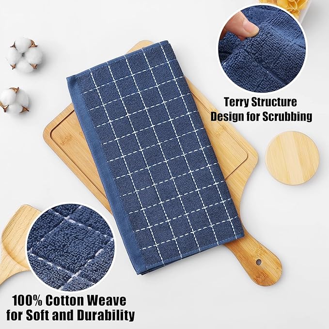 Homaxy 100% Cotton Terry Kitchen Dish Cloths, Ultra Soft and Absorbent Dish Towels for Kitchen, Suitable for Drying and Washing Dishes, 4 Pack, 12 x 12 Inches, Navy Blue