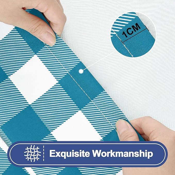 Smiry Picnic Table Cloth 2 Pack, Waterproof Elastic Fitted Tablecloths for 6FT Rectangle Tables, Washable Polyester Buffalo Plaid Tablecloth for Camping & Outdoor (Turquoise & White, 30" x 72")