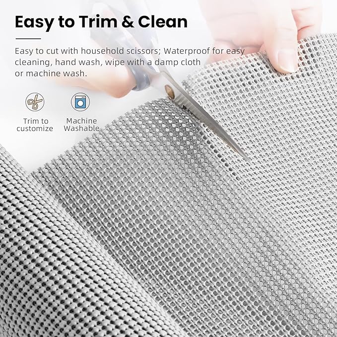 BAGAIL Drawer and Shelf Liner, 12 in X 20 Ft Non-Adhesive Shelf Liners for Kitchen Cabinets, Thick Strong Grip Liners for Desk, Shelves, Bathroom Drawers, Cabinet Protection - LightGrey