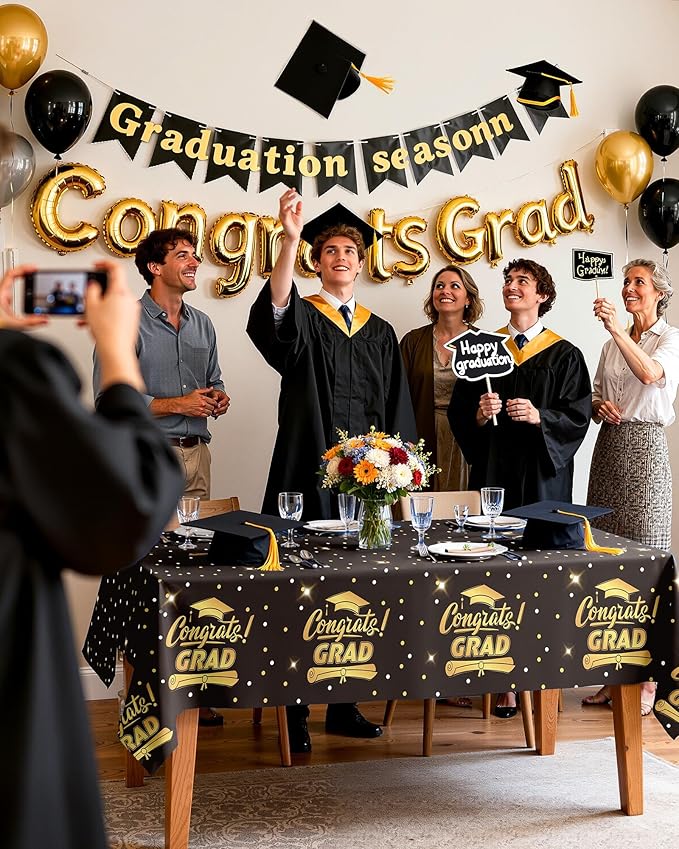 Pureegg Graduation Decorations 2026, 3 Pack Gongrats Grad Table Cloth for Graduation Party Supplies, Class of 2026 Decorations, 54x108 Inch, Graduation Black