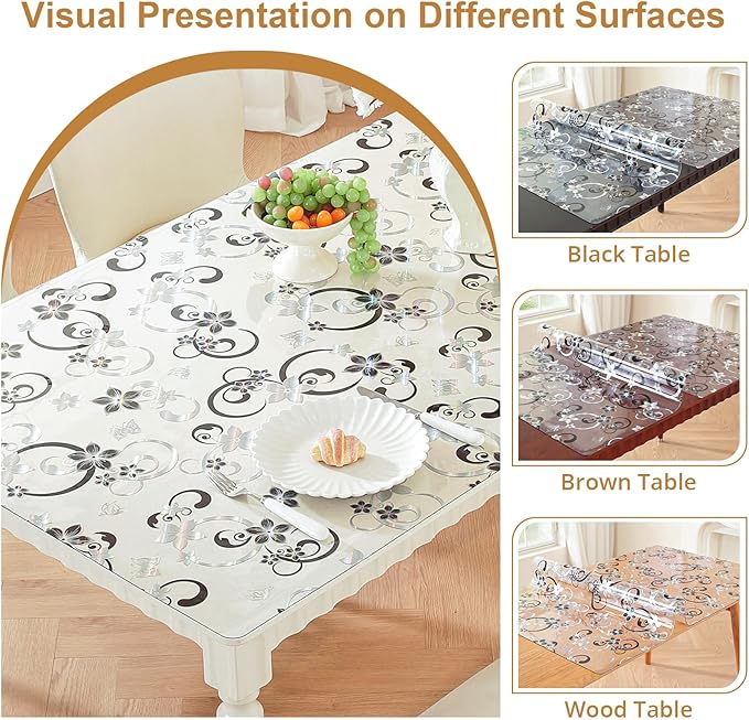 LovePads Floral Clear Table Cover Protector - 40 x 78 Inch Thick Plastic Table Cloth, Waterproof PVC Desk Mat for Dining Room Table, Wood Furniture Topper, Anti-Scratch Desk Pad for Kids Writing,