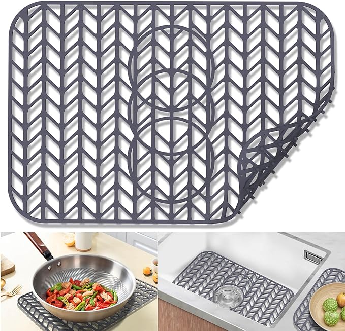 Sink Protectors for Kitchen Sink 12"13"16"18"19"24"26"28"29"30",Silicone kitchen sink mats protector for bottom of farmhouse sink(19"x13"Gray)