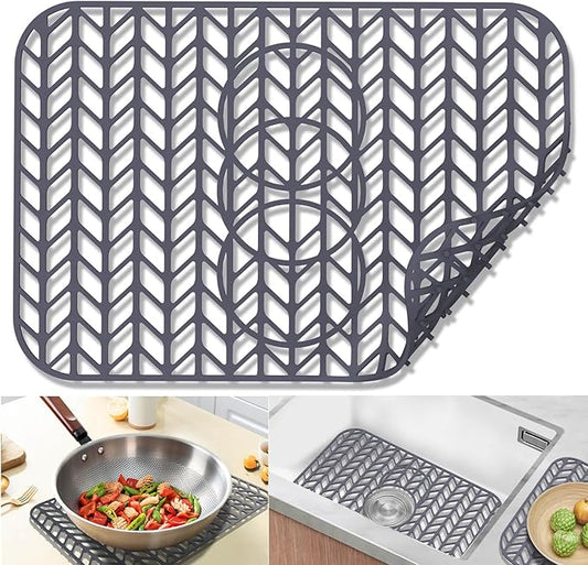 Sink Protectors for Kitchen Sink 12"13"16"18"19"24"26"28"29"30",Silicone kitchen sink mats protector for bottom of farmhouse sink(19"x13"Gray)