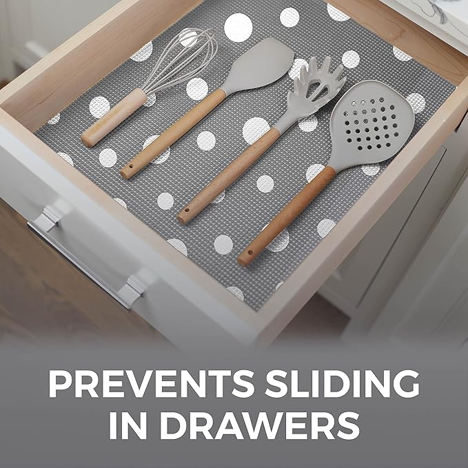 HOME GENIE Shelf Drawer and Cabinet Liner, Durable with Strong Grip, 20 in x 20 FT, Non Adhesive Liners Protect Kitchen Cabinets and Cupboard, Bathroom Drawers and Shelves, Desks, Dots Gray White