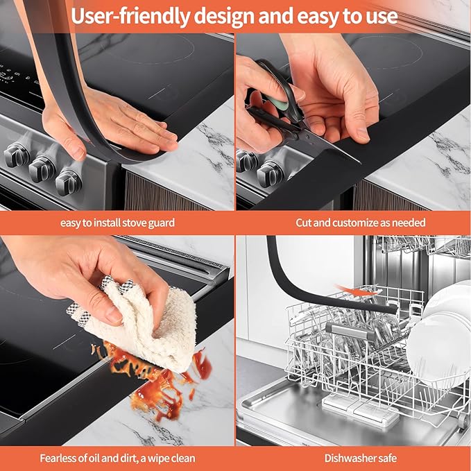 2 Pack Silicone Stove Gap Covers 25 Inch, Food Grade Heat Resistant Gap Filler, Upgraded Anti-Slip Stain-Resistant Stove Counter Guard, Easy to Cut & Clean, Seamless Fit for Stovetop/Oven/Washer/Dryer