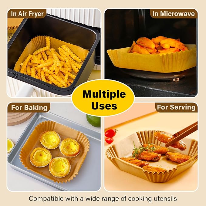 Air Fryer Liners Disposable, 125Pcs Parchment Paper, 8 Inch Non-stick Air Fryer Paper Liners, Unbleached Square Airfryer Liners for 5-8QT Air Fryer, Baking, Roasting Microwave