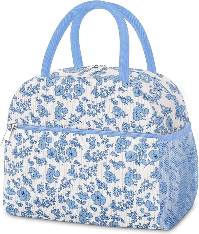 KUBYA Lunch Bag Lunch Box for Women, Cute Corduroy Insulated Reusable Work Leakproof Simple Adults Large Lunch Boxes Tote Bag Men Cooler Bag