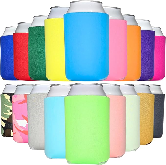 TahoeBay Bulk Blank Beer Can Cooler Sleeves (50-Pack) Sublimation Blanks for Vinyl Plain Soft Foam Can Sleeves Coolers for Soda Cans & Bottles Solid Color (Multicolor)